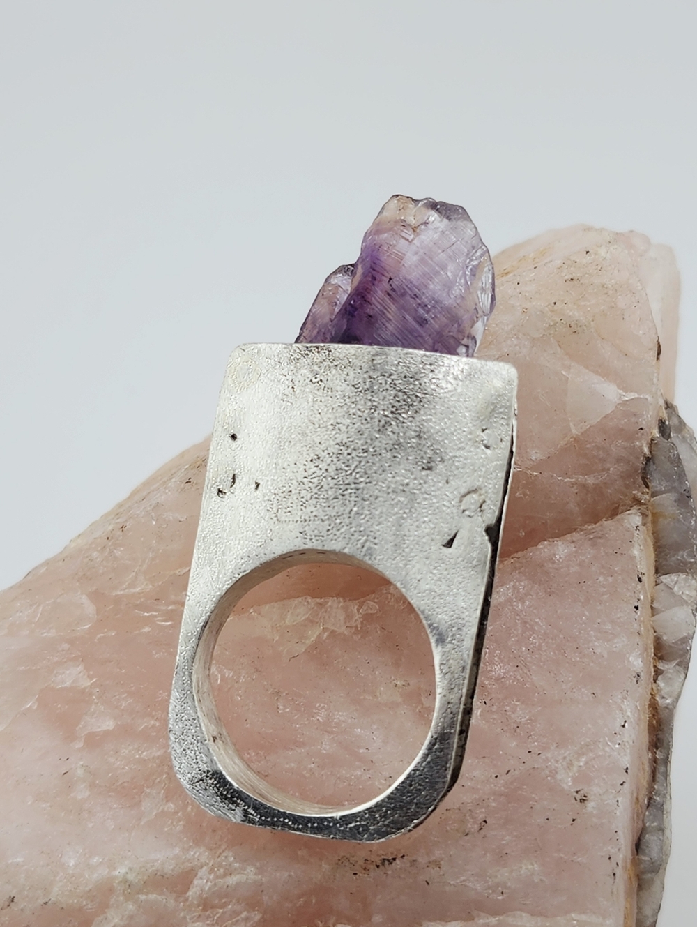 RAW AMETHYST STONE STATEMENT RING HANDMADE IN STERLING SILVER METAL SIZE 10 - Picture 10 of 14